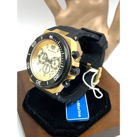 Technomarine Men's Watch TM-222081 Chronograph Quartz Gold Black Rubber Strap - Picture 2 of 15